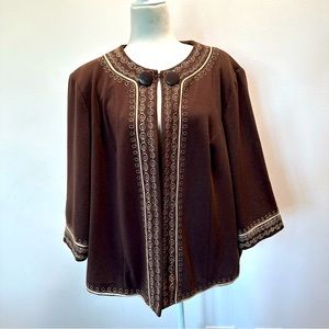 Lily Stanhope Womens Size XL Embroidered 1 Button Closure 3/4 Sleeve Cardigan